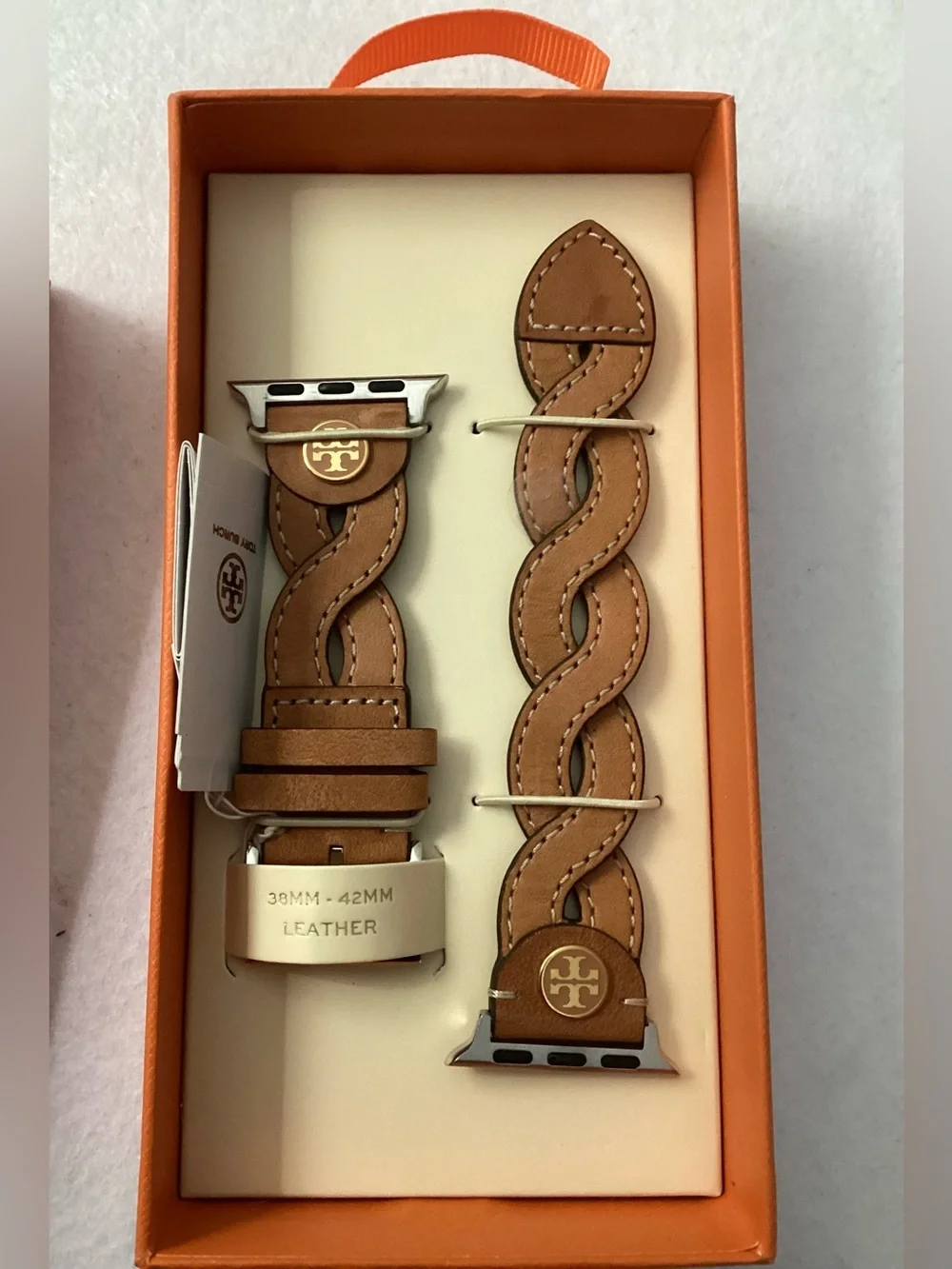 Tory Burch Brown Braided Leather Apple Watch Band 38mm-42mm